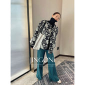 黑色棉衣女秋冬季 新款 短款 JINGONI碎花薄款 宽松显瘦法式 气质棉服