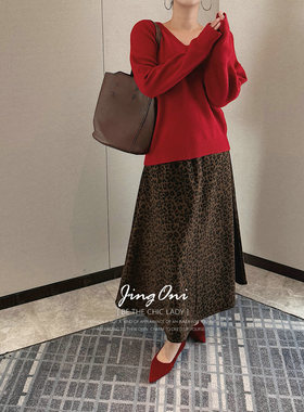 JINGONI纯色V领长袖套头毛衣女上衣简约宽松chic百搭打底衫针织衫