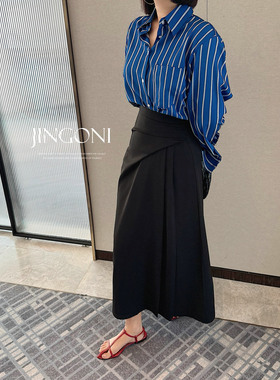 JINGONI法式蓝色条纹长袖衬衫女宽松休闲时尚气质衬衣百搭2026年