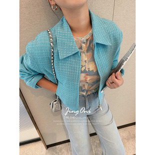 气质潮 宽松法式 JINGONI蓝色小香风格 纹夹克短外套女上衣风衣秋季