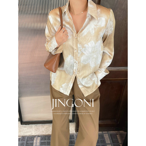 JINGONI新品印花缎面衬衫
