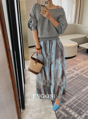 扎染垂感a字中长款半身裙子2025年春夏季高腰法式显瘦气质女百搭