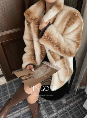 JINGONI环保皮草外套豹纹大衣女外套法式时尚秋冬新款宽松显瘦潮