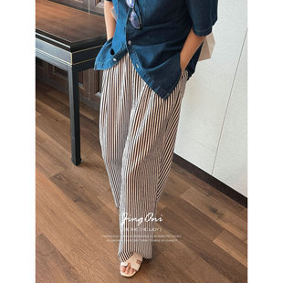 韩版 条纹阔腿长裤 宽松休闲时尚 新款 哈伦直筒显瘦 子女2024年夏季
