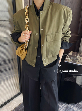 军绿色棒球外套女2025春季新款短款夹克机车风宽松时尚韩版上衣潮