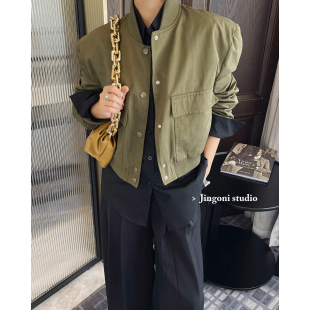 军绿色棒球外套女2025春季新款短款夹克机车风宽松时尚韩版上衣潮