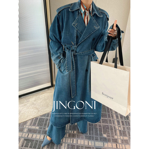 JINGONI新品牛仔长款风衣