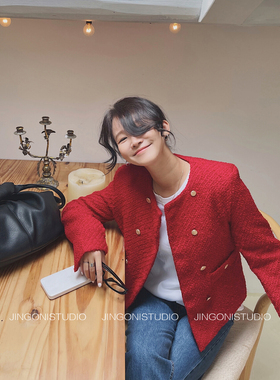 小香风红色短外套女士春秋季时尚2025年新款chic韩版宽松小个子潮