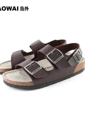 岛外DAOWAI勃肯软木凉鞋PU皮男女款双扣凉鞋日系Milano系列