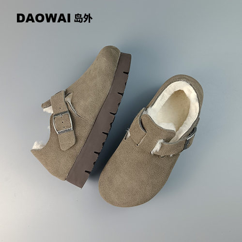岛外DAOWAI勃肯鞋全包加绒羊毛厚底软木包头鞋 London系列博肯鞋