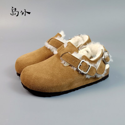 岛外加绒软木包头半拖勃肯鞋女