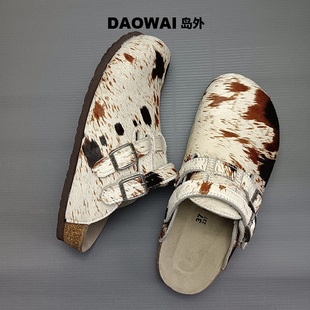 kay男女博肯鞋 岛外DAOWAI勃肯鞋 马毛皮两穿软木包头拖复古时尚