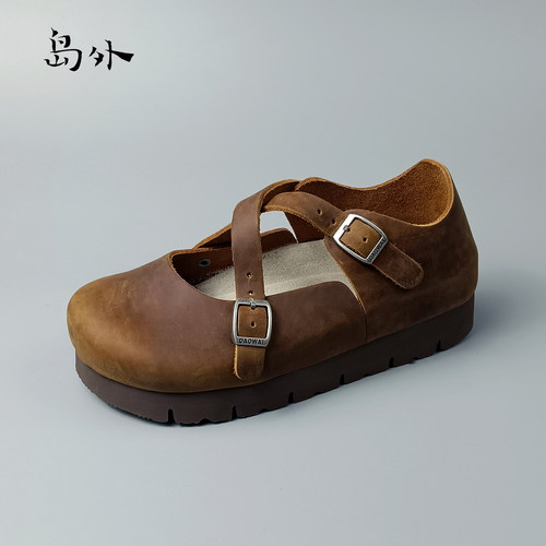 岛外DAOWAI勃肯鞋厚底4cm头层牛皮增高女鞋