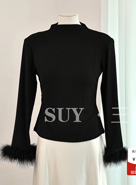 三禾新中式国风鸵鸟毛衬衫女2025年秋新款高级感气质百搭打底上衣