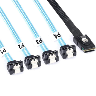 MiniSAS线SFF8087转4sata阵列卡1分4正接线 服务器硬盘连接 弯头