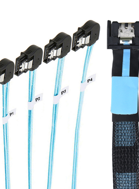 SlimSAS 8654 MCIO 4I(38P)转4个sata 7P PCIE5.0 左弯数据连接线