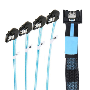 SlimSAS 8654 MCIO 4I(38P)转4个sata 7P PCIE5.0 左弯数据连接线
