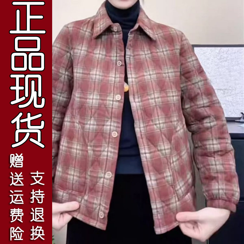 妈妈装秋冬季夹棉格子衬衫外套
