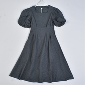 法式 连衣裙513L82589高端浮雕肌理纹高腰A字甜美长裙 方领泡泡短袖