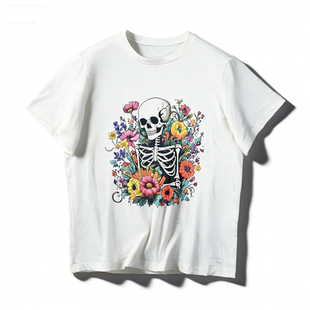 上衣 暗黑艺术风短袖 超柔云朵感骷髅花卉印花T恤男女86100夏季 新款