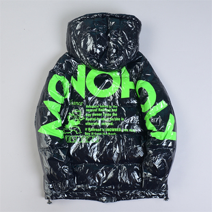 522潮流连帽羽绒服男女79337冬亮面防水防风保暖加厚90白鸭绒外套