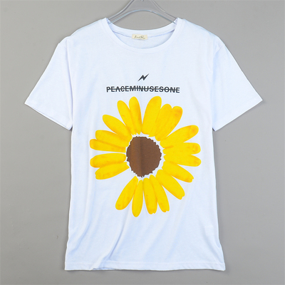 韩版印花短袖T恤女10.14L84890圆领套头直筒型春夏季百搭休闲上衣