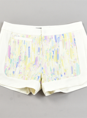 精品潮牌彩虹印女生外穿短裤L83668韩版中腰直筒夏季新款清凉热裤