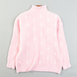 韩版半高圆领十字格针织衫女L85256秋冬保暖马海毛上衣水貂绒毛衣