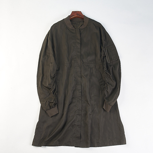 拉链休闲棒球服外套 飞行员风衣夹克女H84670春秋季 日单经典 中长款