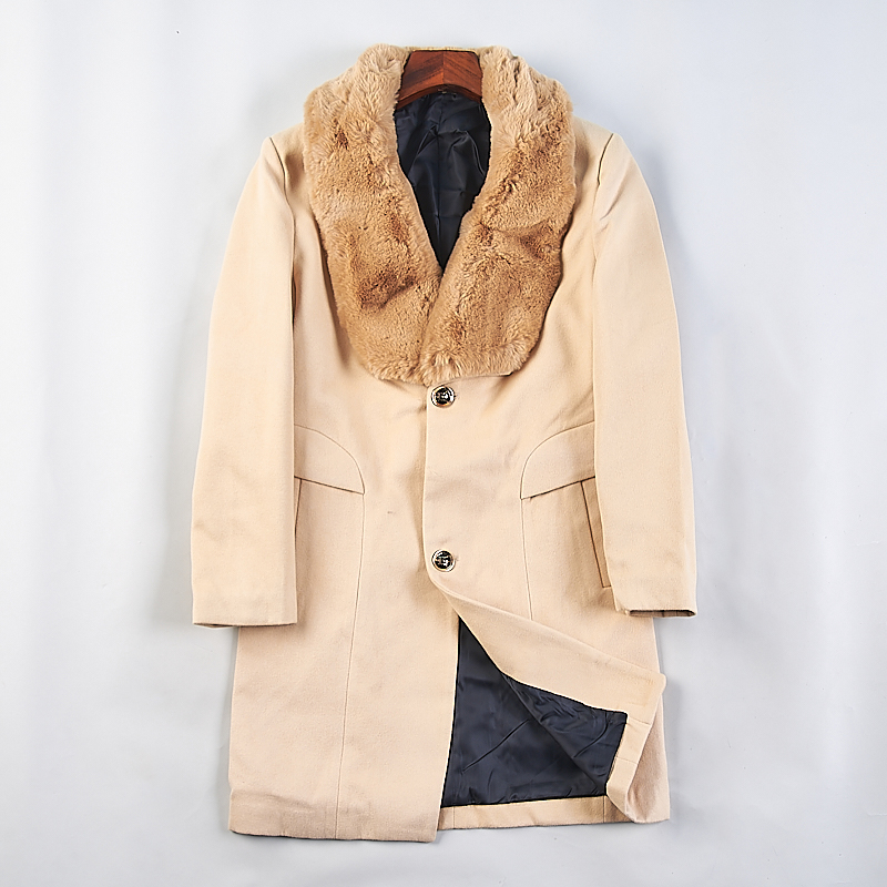 可脱卸毛领呢子大衣男女复古外套