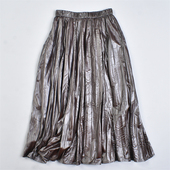 615韩版 新款 复古百褶半身裙女L82379夏秋高腰显瘦褶皱大摆A字长裙