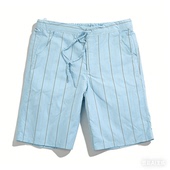 宽松自然腰抽绳五分裤 日单复古风条纹休闲直筒短裤 男女H85904夏季