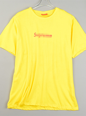 精品全棉印花短袖T恤男女84771夏秋季宽松大码潮流亮黄色打底上衣
