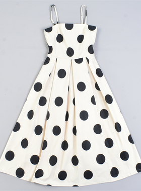 法式大波点吊带连衣裙513L82419春夏露肩纯欲高腰显瘦A字大摆长裙