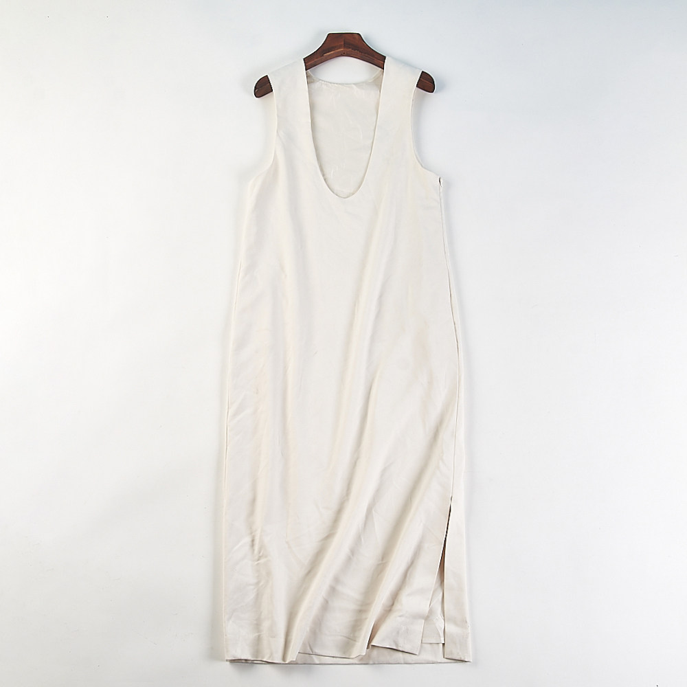 剪镖日单U型领无袖侧开叉背心长裙84658宽松中长款气质显瘦连衣裙