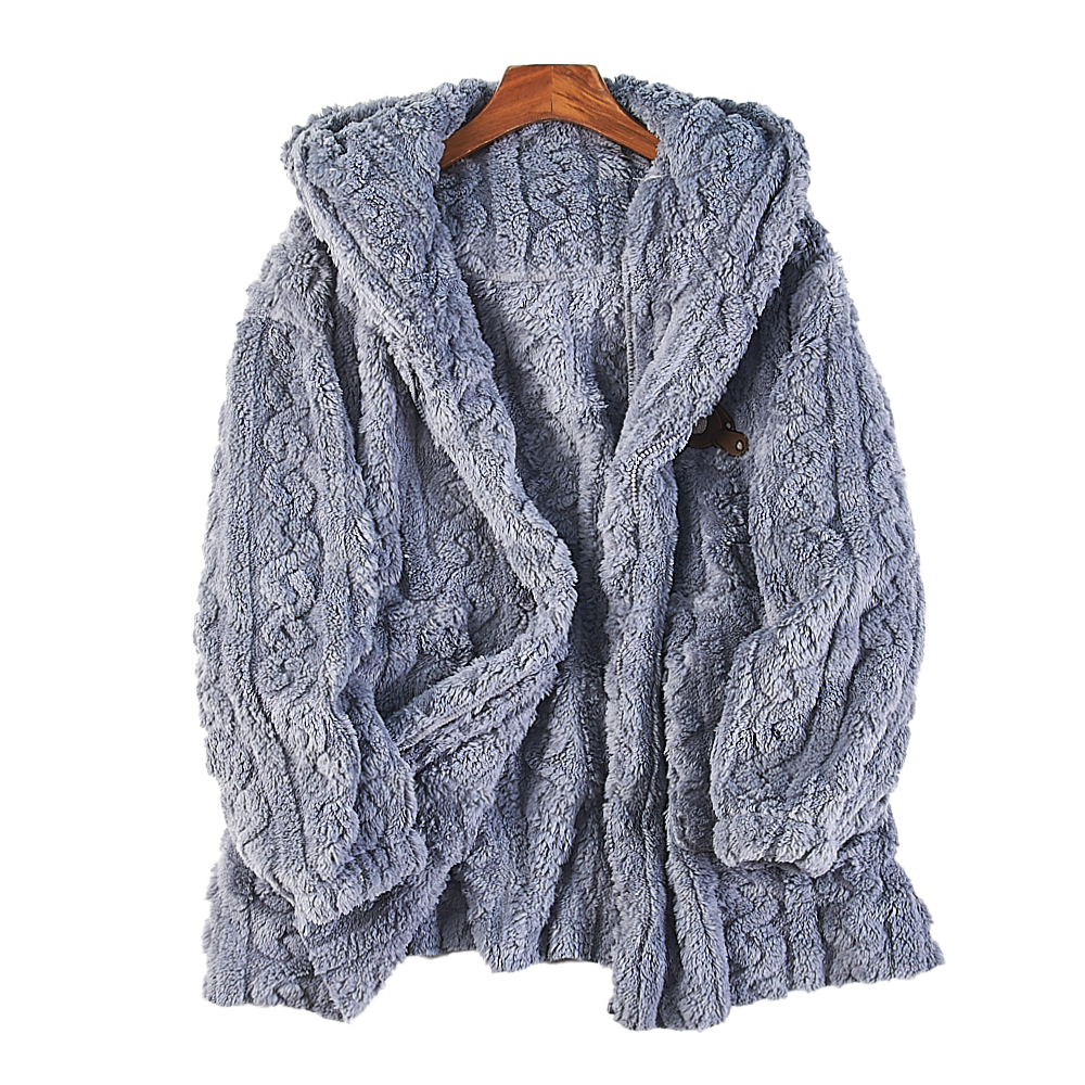 加厚法兰绒慵懒风连帽开衫居家服女H85575秋冬珊瑚毛绒中长款外套,女士内衣/男士内衣/家居服,睡衣上装,淘宝优惠券,粉丝福利购,淘宝优惠卷