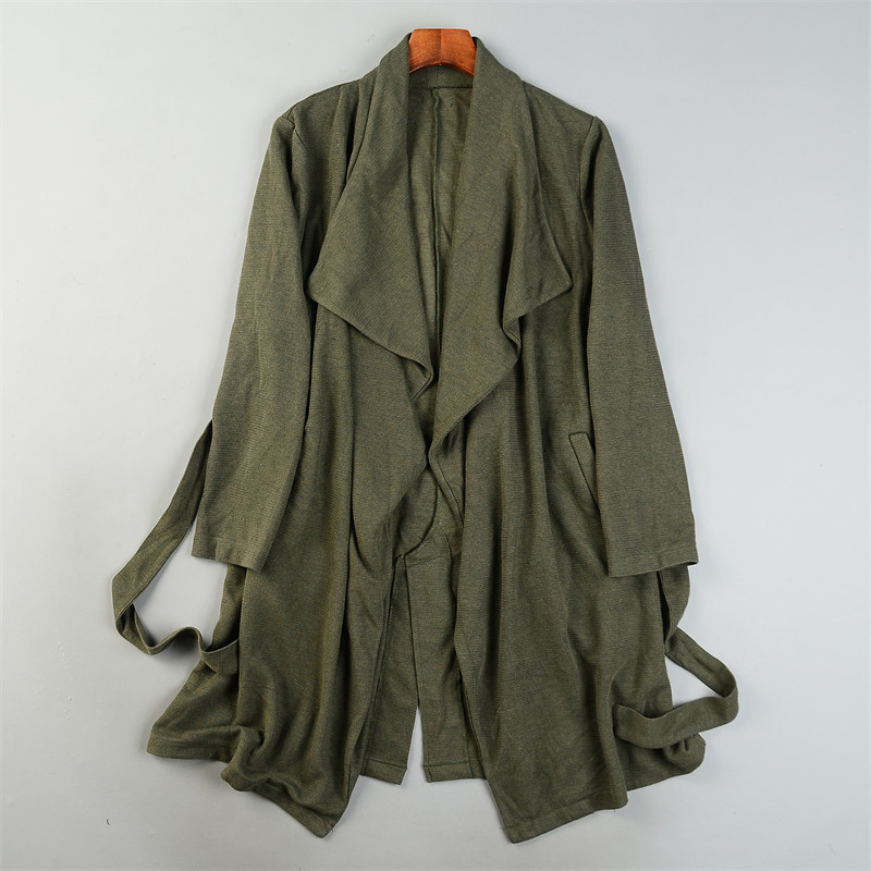 精品日单中长款风衣外套女L84665春季新款大翻领宽松系带收腰开衫