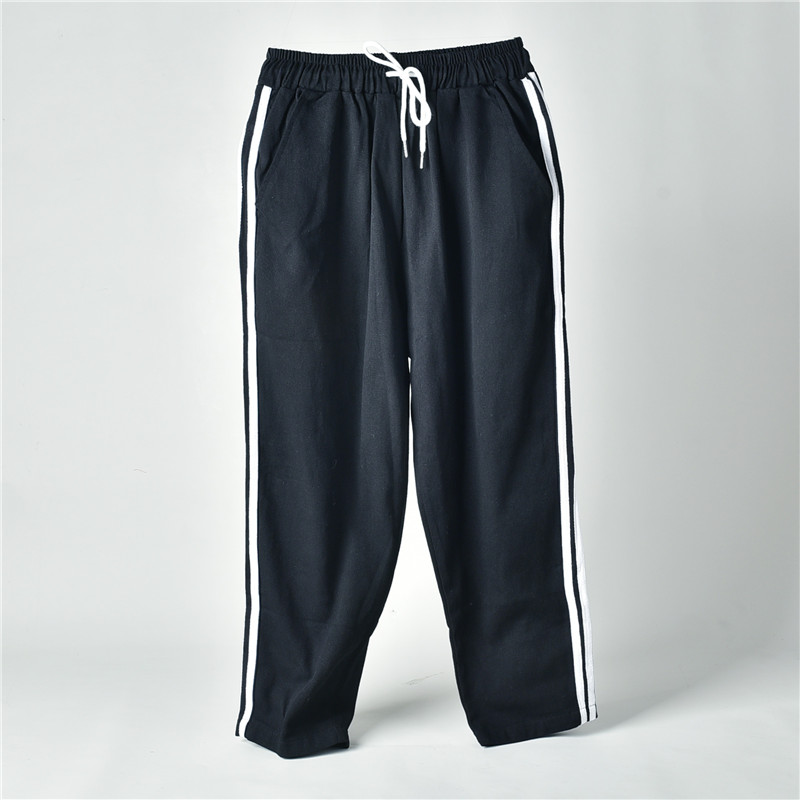 潮流撞色条纹运动休闲裤女1218L70032抽绳松紧腰春秋通勤直筒长裤