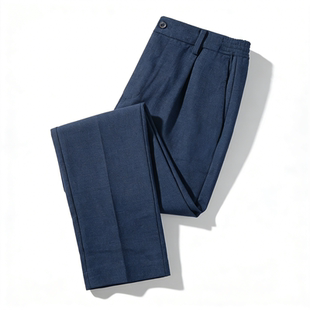 锥形长裤 L85901藏青色内褶半松紧腰春夏修身 西裤 日单商务休闲男士