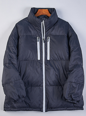 76宽松立领面包服羽绒服男女H77320冬季防风拉链保暖90白鸭绒外套