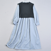 日系原宿假两件长袖 连衣裙5.27L82358春夏宽松大码 显瘦胖MM长裙子