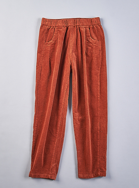 韩版全棉灯芯绒休闲裤女3.19H78240春秋纯色松紧高腰复古直筒长裤