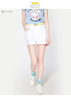 1013品质纯色直筒短裤女H74874夏中腰潮流时尚微弹清凉热裤送腰带