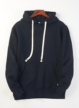 重磅600g加绒保暖秋冬纯色卫衣男女H84756复古连帽宽松套头连帽衫