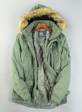 外贸立领拆卸帽中长款棉衣女1.13L85668抽绳收腰冬季毛边夹棉外套