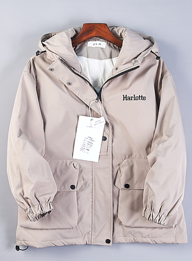 62韩版冲锋衣羽绒服男女77233冬新款纯色连帽宽松潮流白鸭绒外套