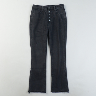 毛边八九分裤 精品薄绒微喇叭牛仔裤 女12.30L85477弹力提臀秋冬季