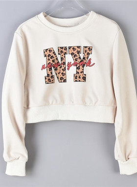 外码少女亲子装短款卫衣5.20L74385圆领印花宽松潮流街舞长袖外套