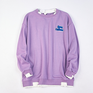 513青春潮流假两件圆领套头卫衣男女76503美式 宽松纯色棉毛圈外套