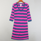 精品外贸潮牌撞色条纹针织连衣裙女L85018秋冬七分袖 中长款 毛衣裙